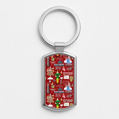 Red Elf Pattern Silver Keyring