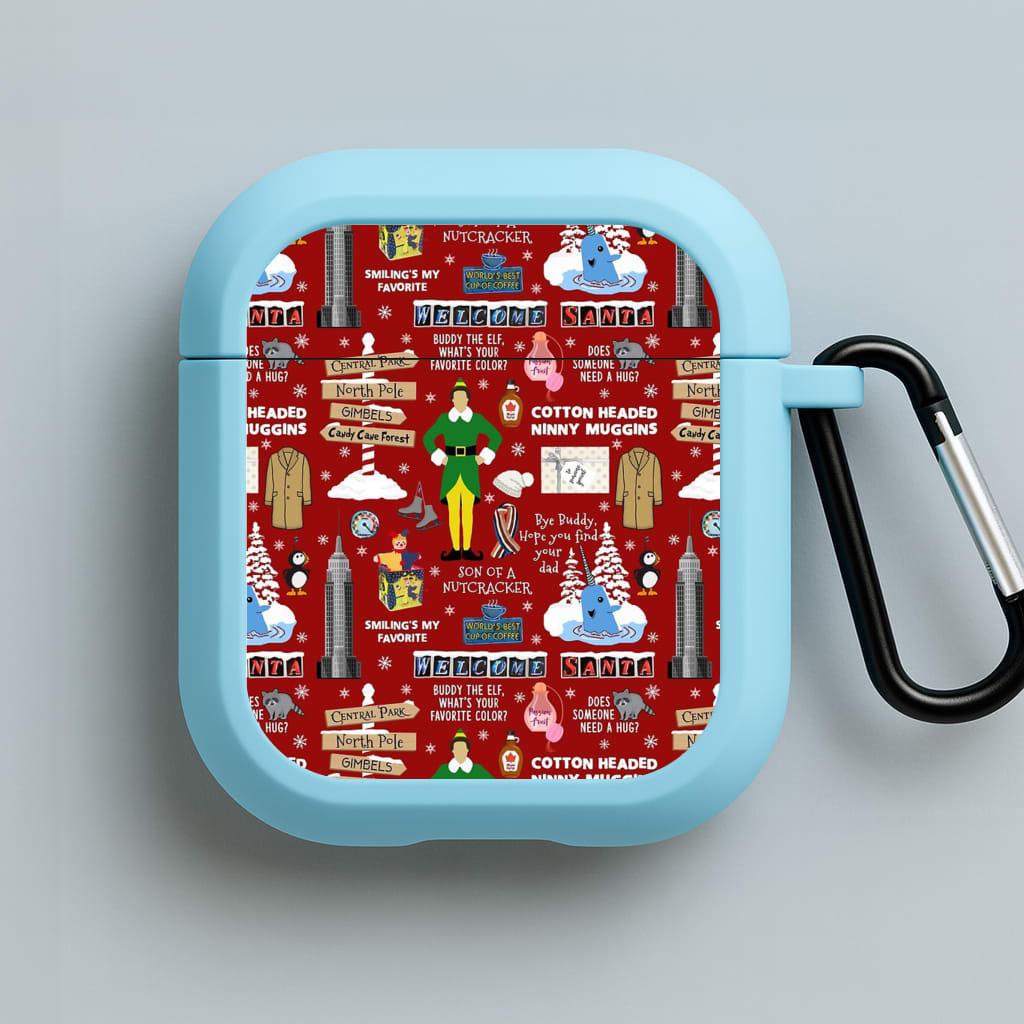 Red Elf Pattern Blue AirPods Case