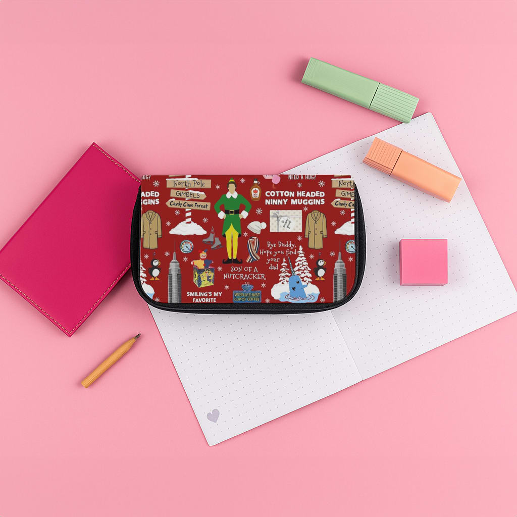 Red Elf Pattern Pencil Case