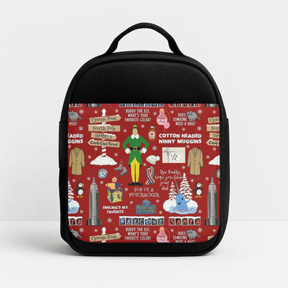Red Elf Pattern Insulated Lunchbox