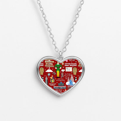 Red Elf Pattern Heart Necklace