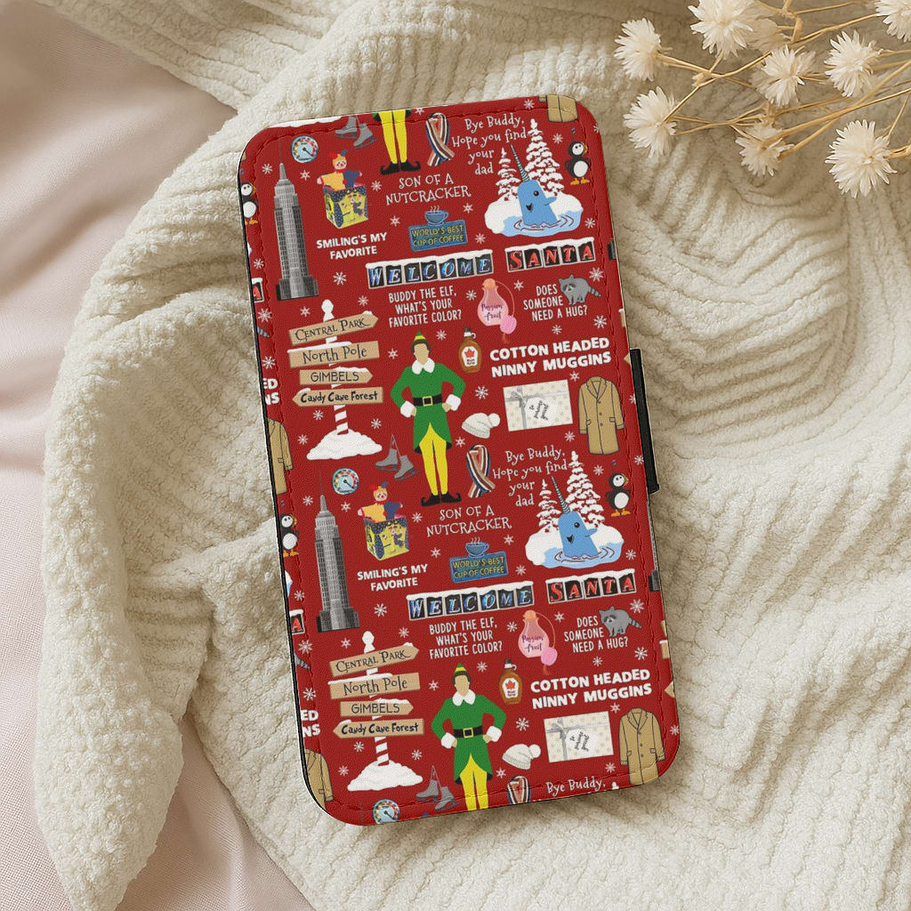 Red Elf Pattern Flip Wallet Phone Case