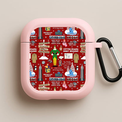 Red Elf Pattern Pink AirPods Case