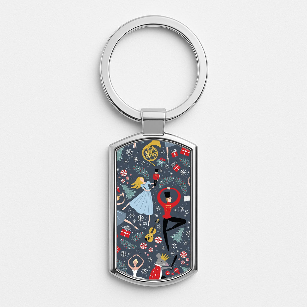 Nutcracker Ballet Pattern - Christmas Silver Keyring