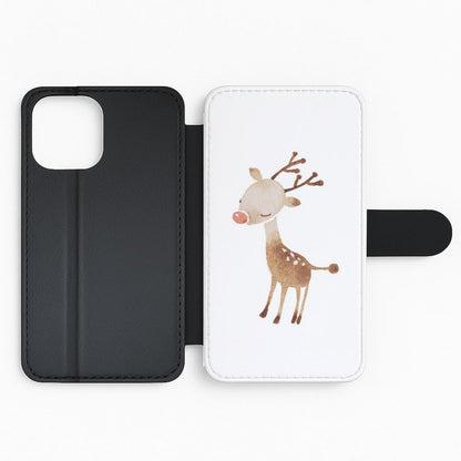 Watercolour Rudolph The Reindeer Flip Wallet Phone Case