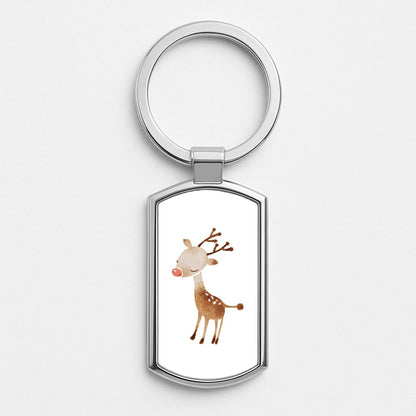 Watercolour Rudolph The Reindeer Silver Keyring
