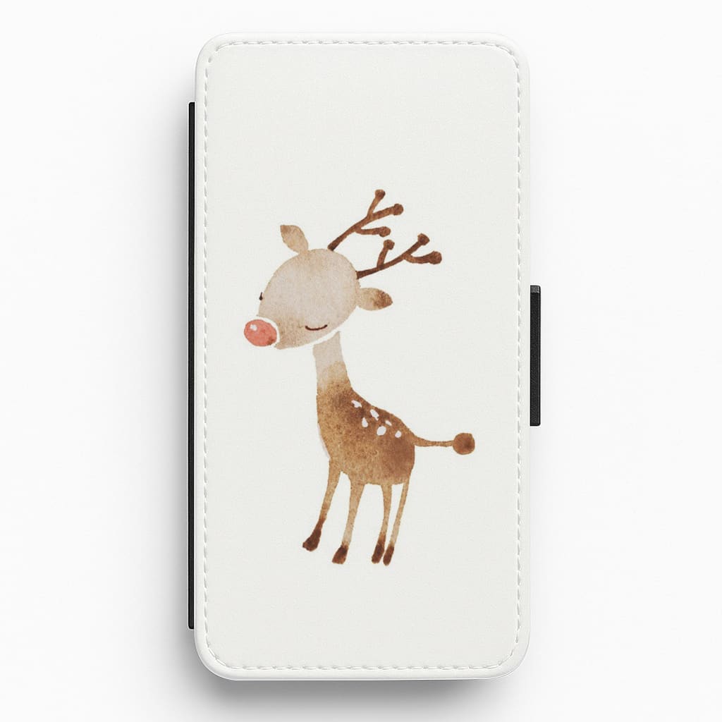 Watercolour Rudolph The Reindeer Flip Wallet Phone Case