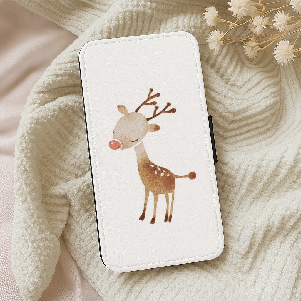 Watercolour Rudolph The Reindeer Flip Wallet Phone Case