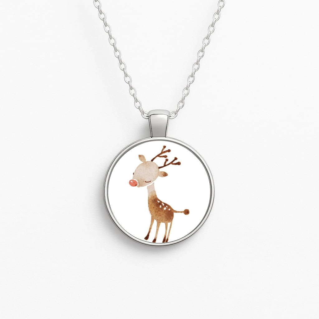 Watercolour Rudolph The Reindeer Circle Necklace