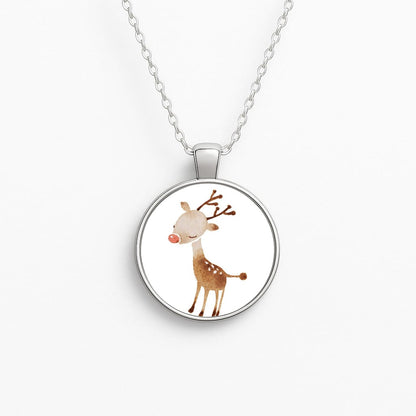 Watercolour Rudolph The Reindeer Circle Necklace