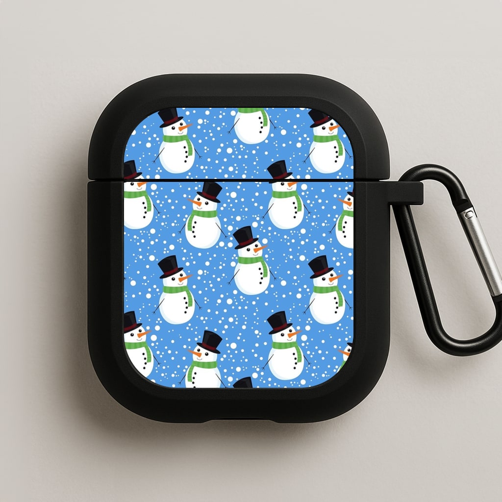 Blue Snowman Pattern AirPods Case