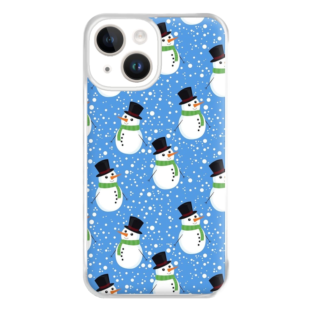 Blue Snowman Pattern Phone Case for iPhone 14