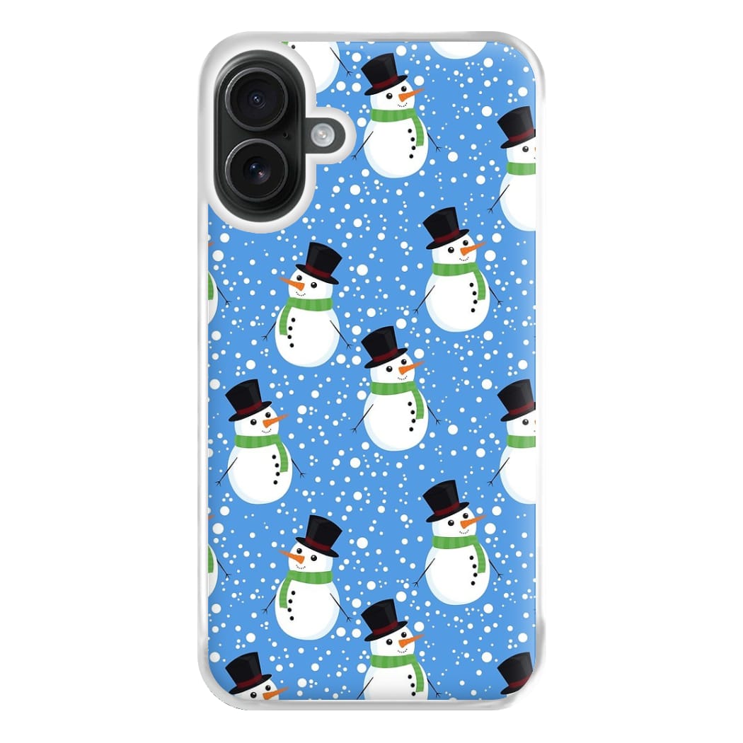 Blue Snowman Pattern Phone Case for iPhone 16 Plus