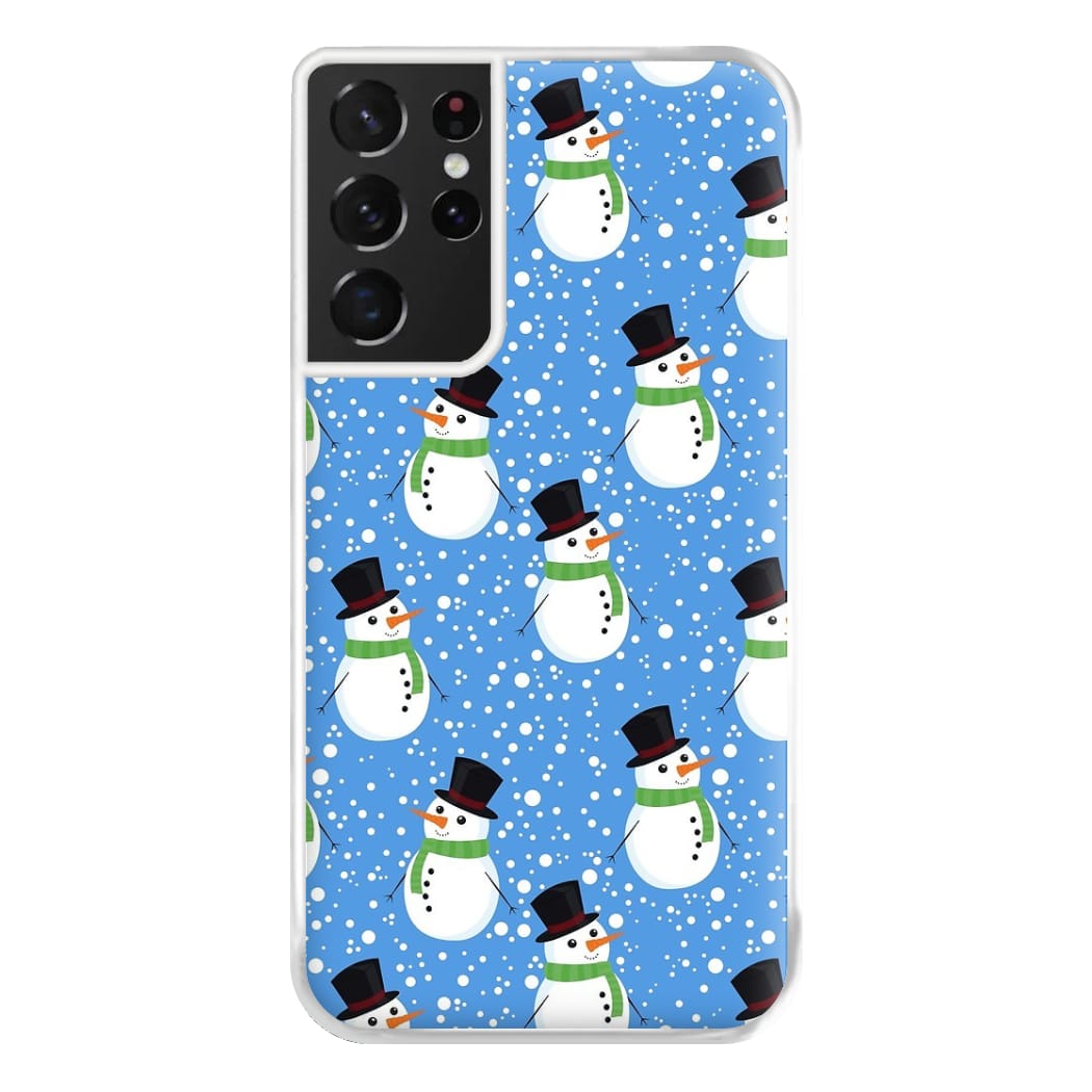 Blue Snowman Pattern Phone Case for Galaxy S21 Ultra