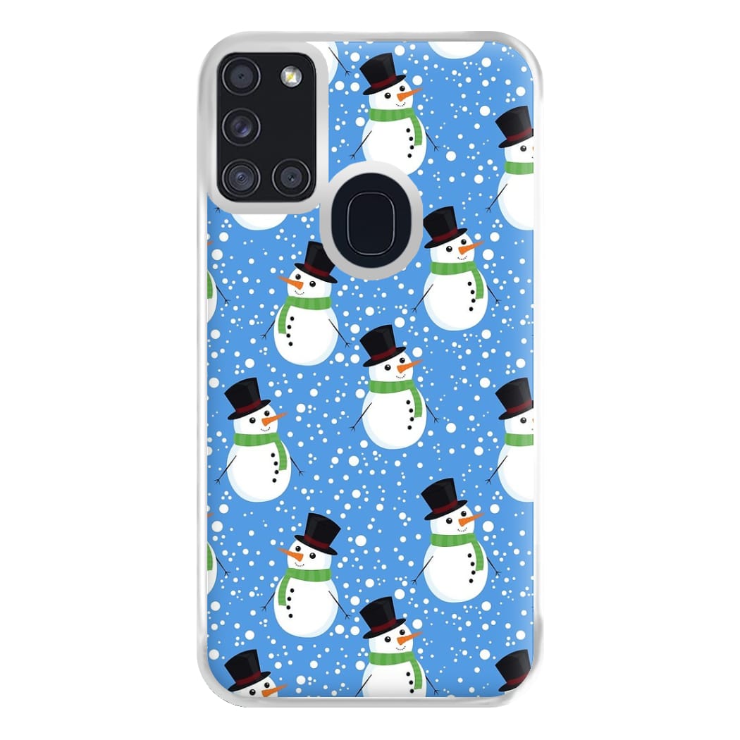 Blue Snowman Pattern Phone Case for Galaxy A21s