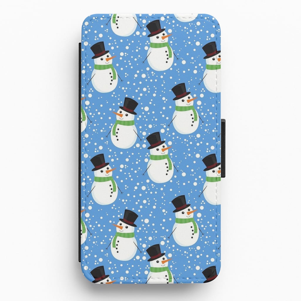 Blue Snowman Pattern Flip Wallet Phone Case