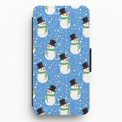 Blue Snowman Pattern Flip Wallet Phone Case