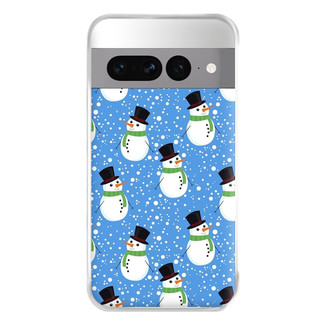 Blue Snowman Pattern Phone Case for Google Pixel 7 Pro