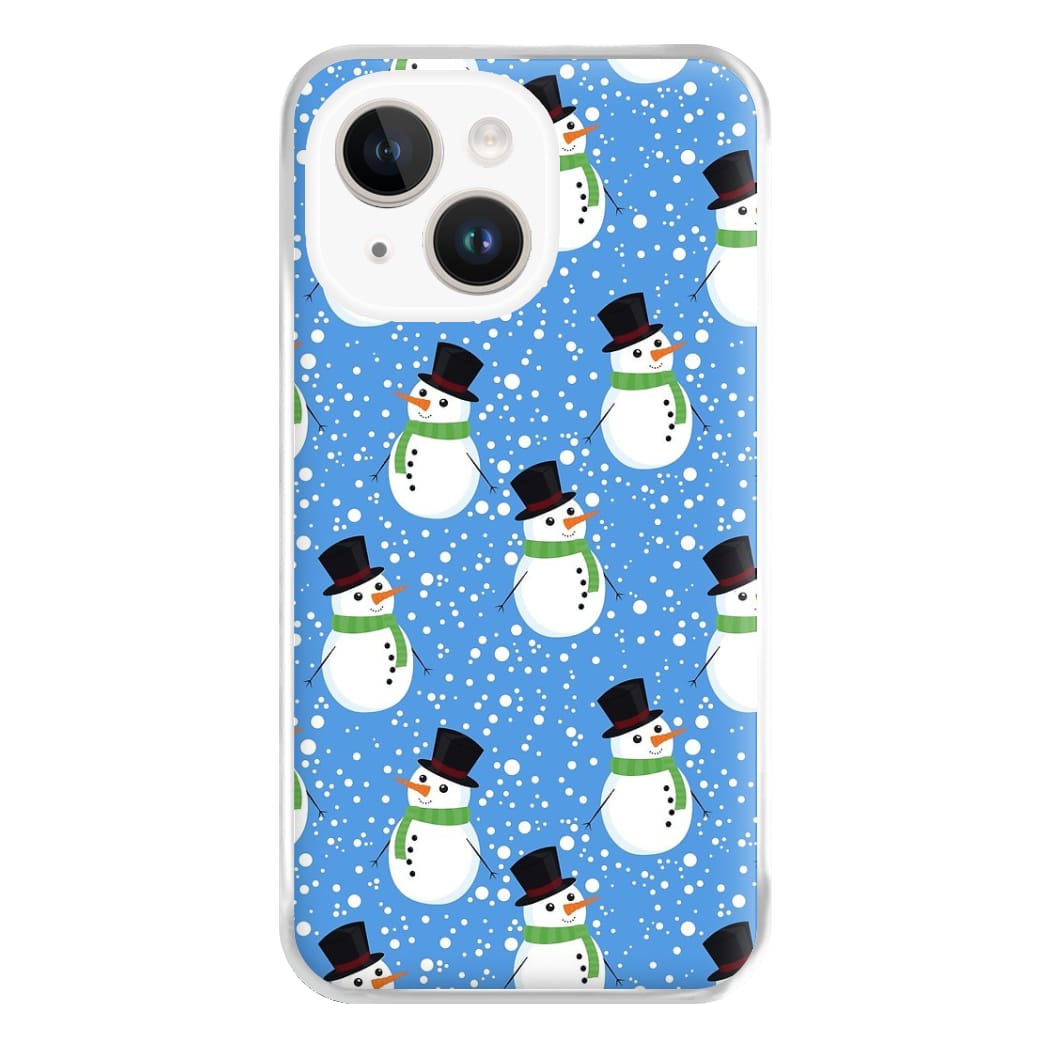 Blue Snowman Pattern Phone Case for iPhone 14 Plus