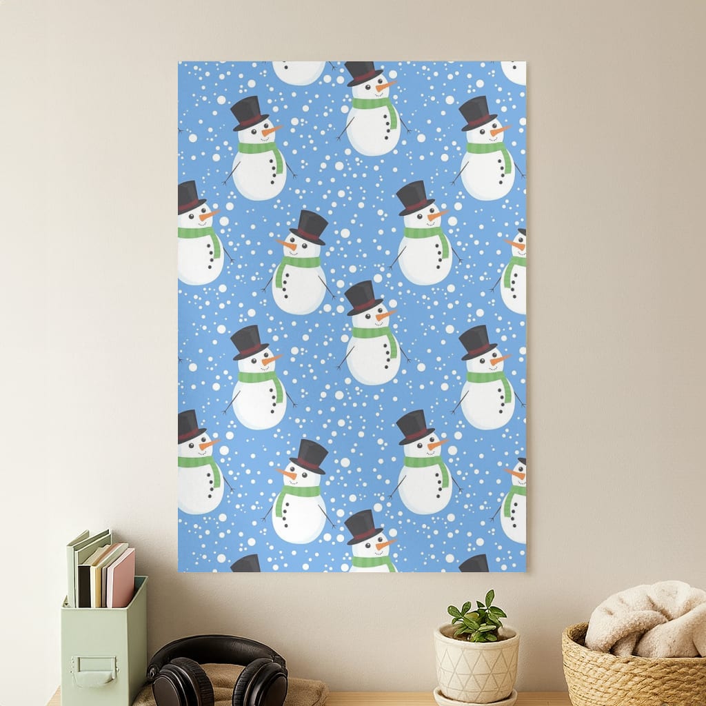 Blue Snowman Pattern Poster