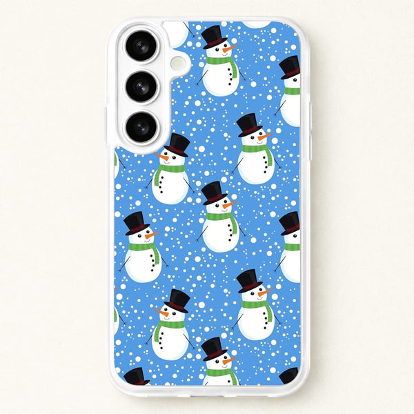 Blue Snowman Pattern Phone Case for Galaxy S26 Plus