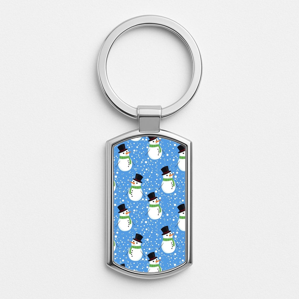Blue Snowman Pattern Silver Keyring