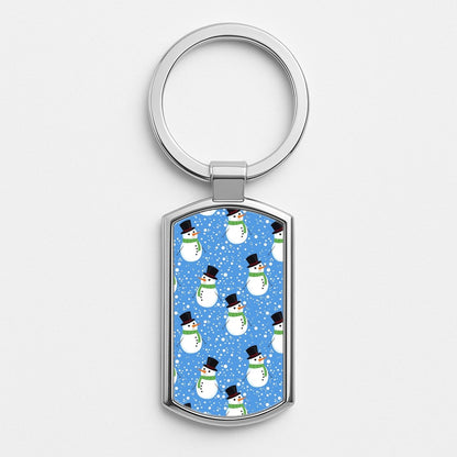 Blue Snowman Pattern Silver Keyring