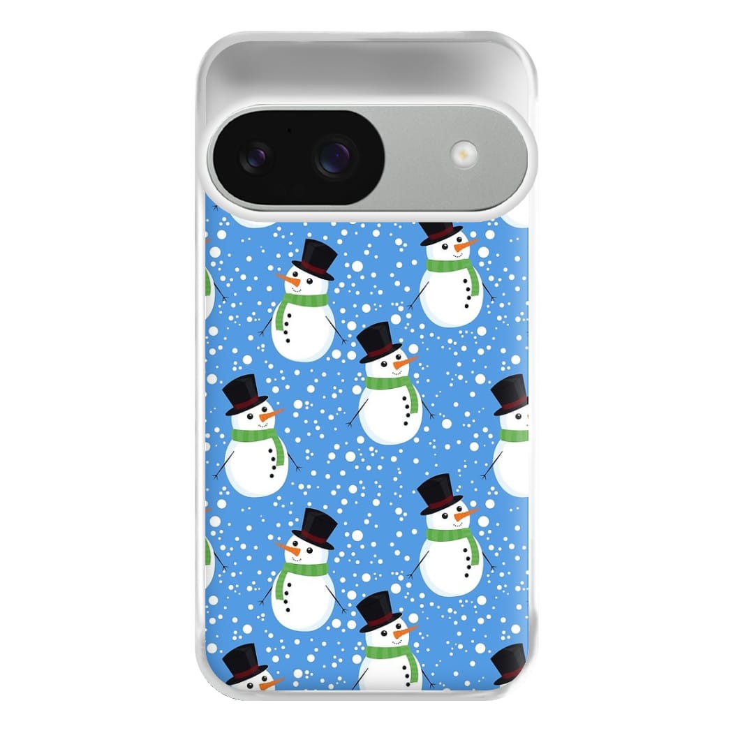 Blue Snowman Pattern Phone Case for Google Pixel 9 / 9 Pro