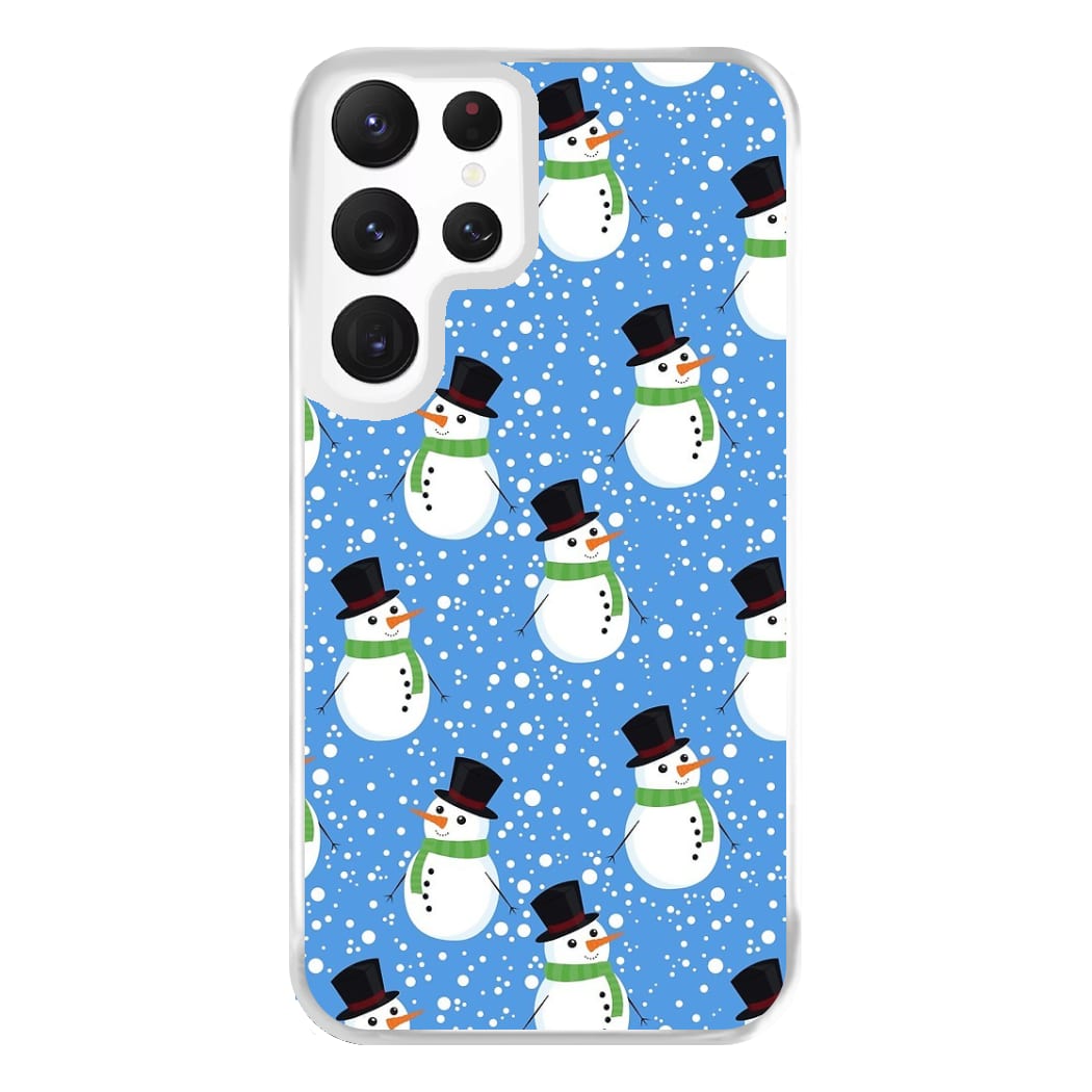 Blue Snowman Pattern Phone Case for Galaxy S22 Ultra