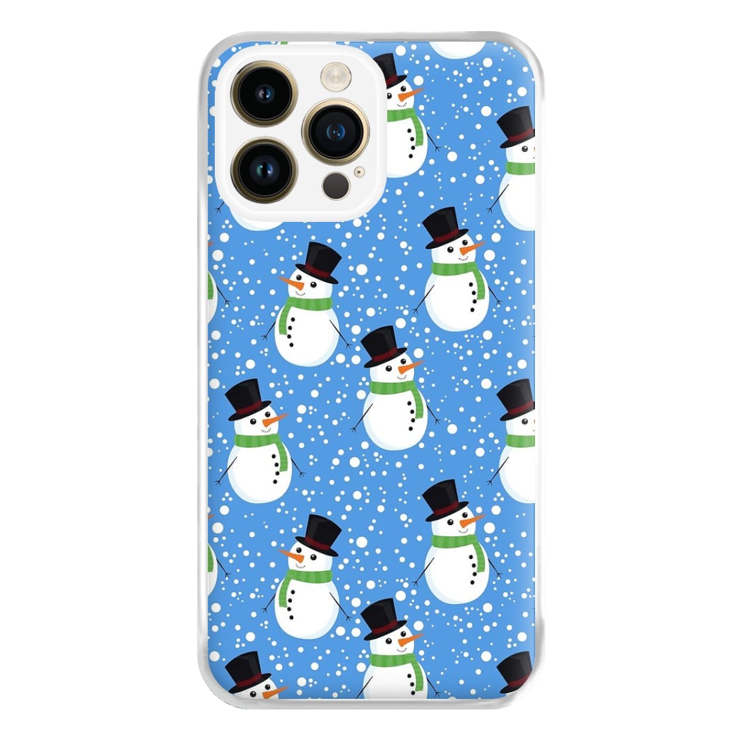 Blue Snowman Pattern Phone Case for iPhone 14 Pro Max