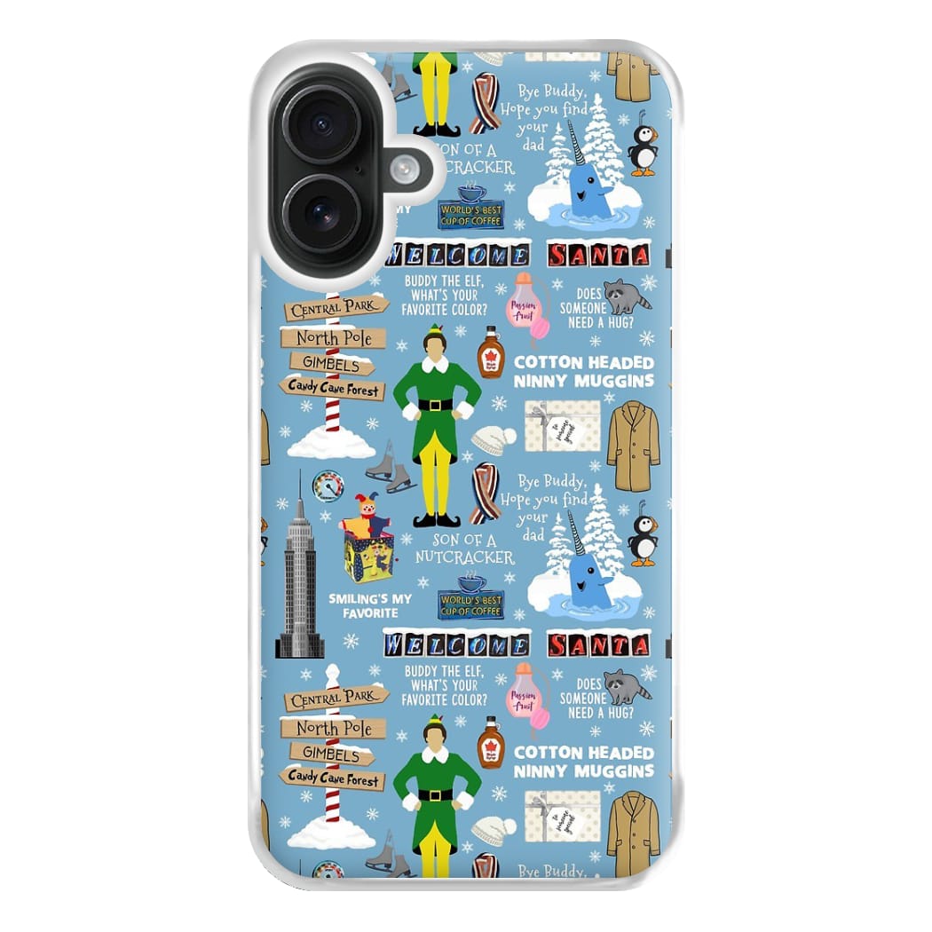 Blue Buddy The Elf Pattern Phone Case for iPhone 16 Plus