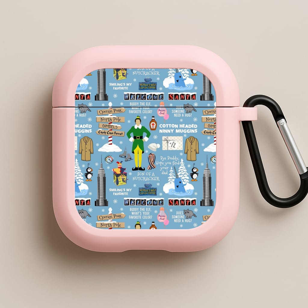 Blue Buddy The Elf Pattern Pink AirPods Case