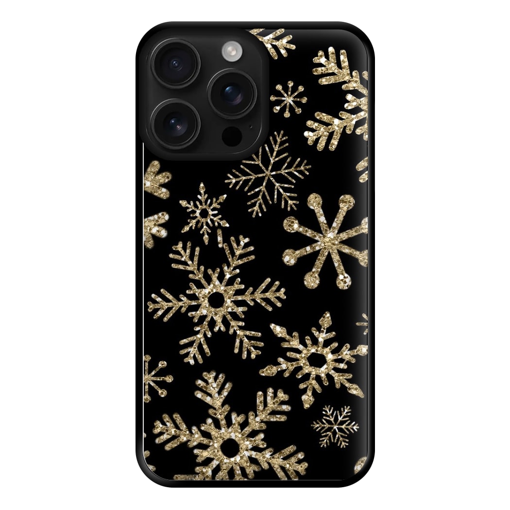 Gold Snowflake Pattern Phone Case for iPhone 16 Pro Max