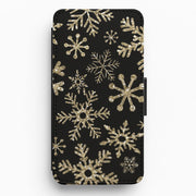 Gold Snowflake Pattern Flip Wallet Phone Case 1