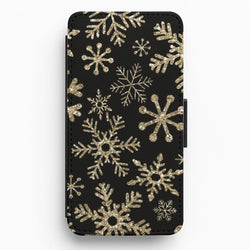 Gold Snowflake Pattern Flip Wallet Phone Case