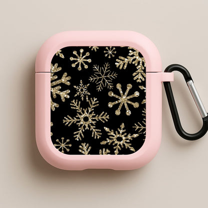 Gold Snowflake Pattern Pink AirPods Case