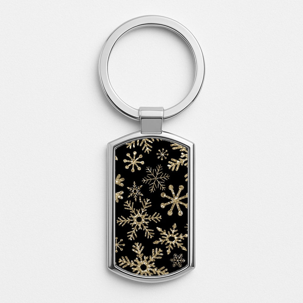 Gold Snowflake Pattern Silver Keyring