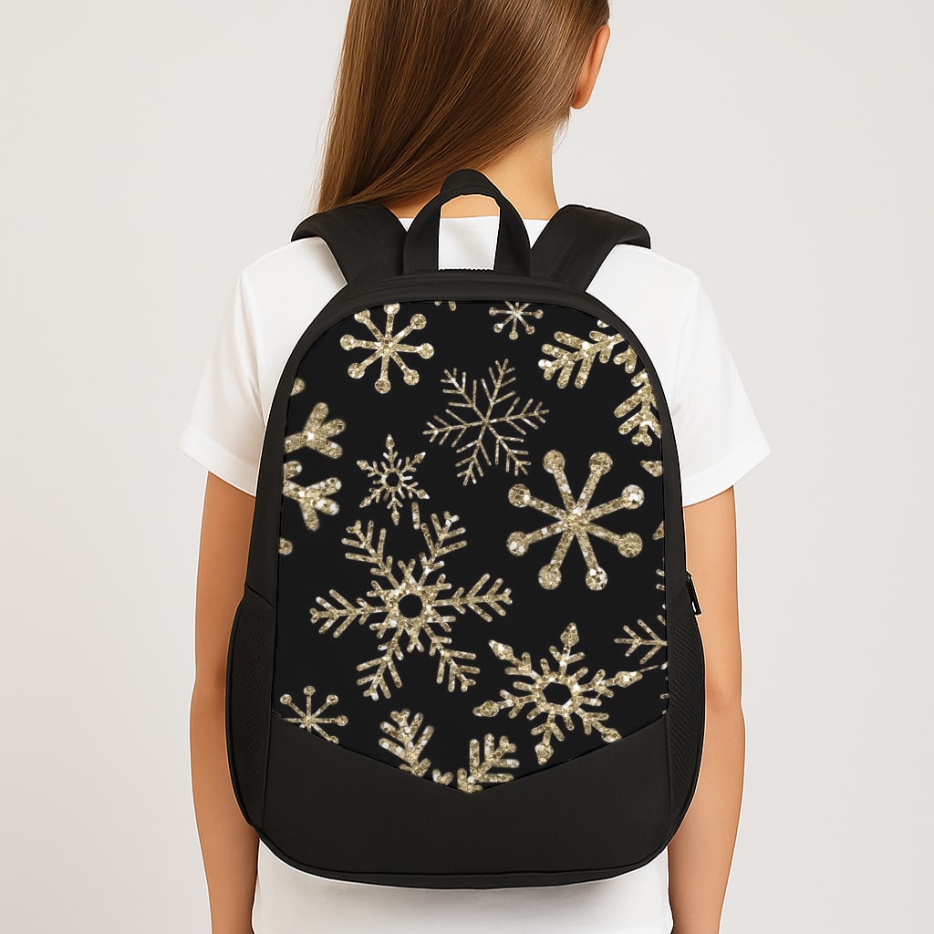 Gold Snowflake Pattern Large School Bag