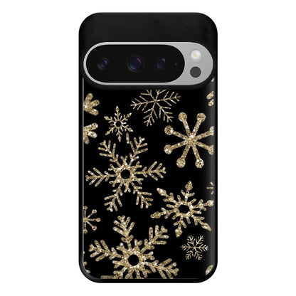 Gold Snowflake Pattern Phone Case for Google Pixel 9 Pro XL