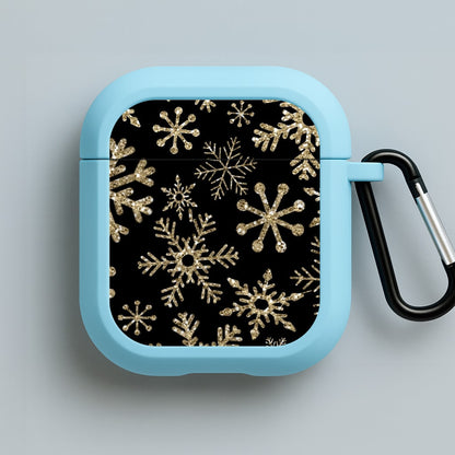Gold Snowflake Pattern Blue AirPods Case