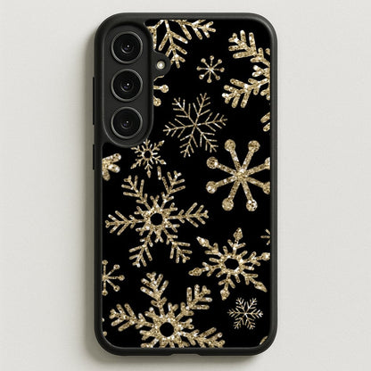 Gold Snowflake Pattern Phone Case for Galaxy S25FE