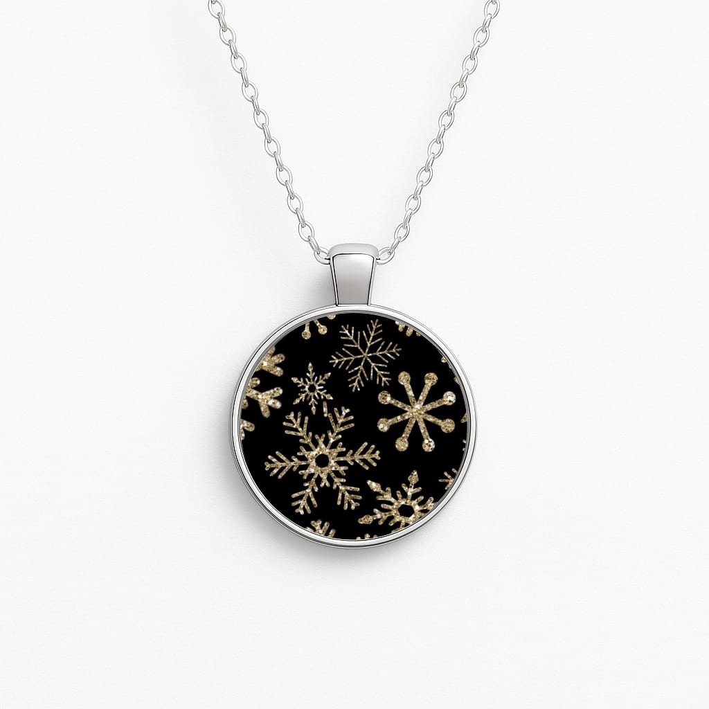 Gold Snowflake Pattern Circle Necklace