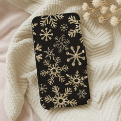 Gold Snowflake Pattern Flip Wallet Phone Case