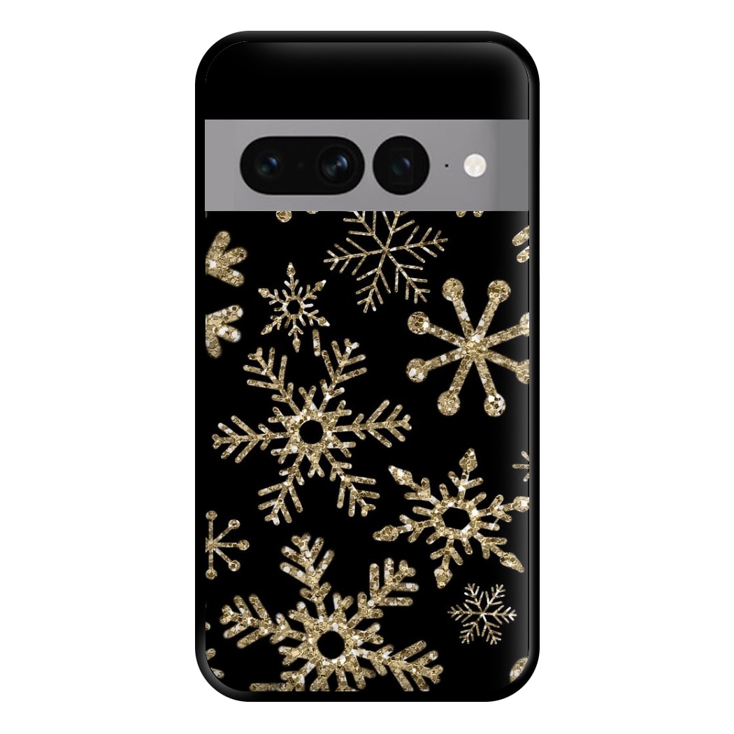 Gold Snowflake Pattern Phone Case for Google Pixel 7 Pro