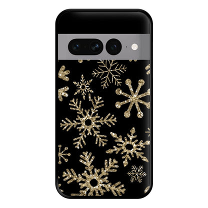 Gold Snowflake Pattern Phone Case for Google Pixel 7 Pro