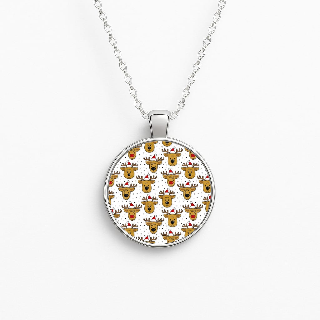 Reindeers In Santa Hats Pattern Necklace