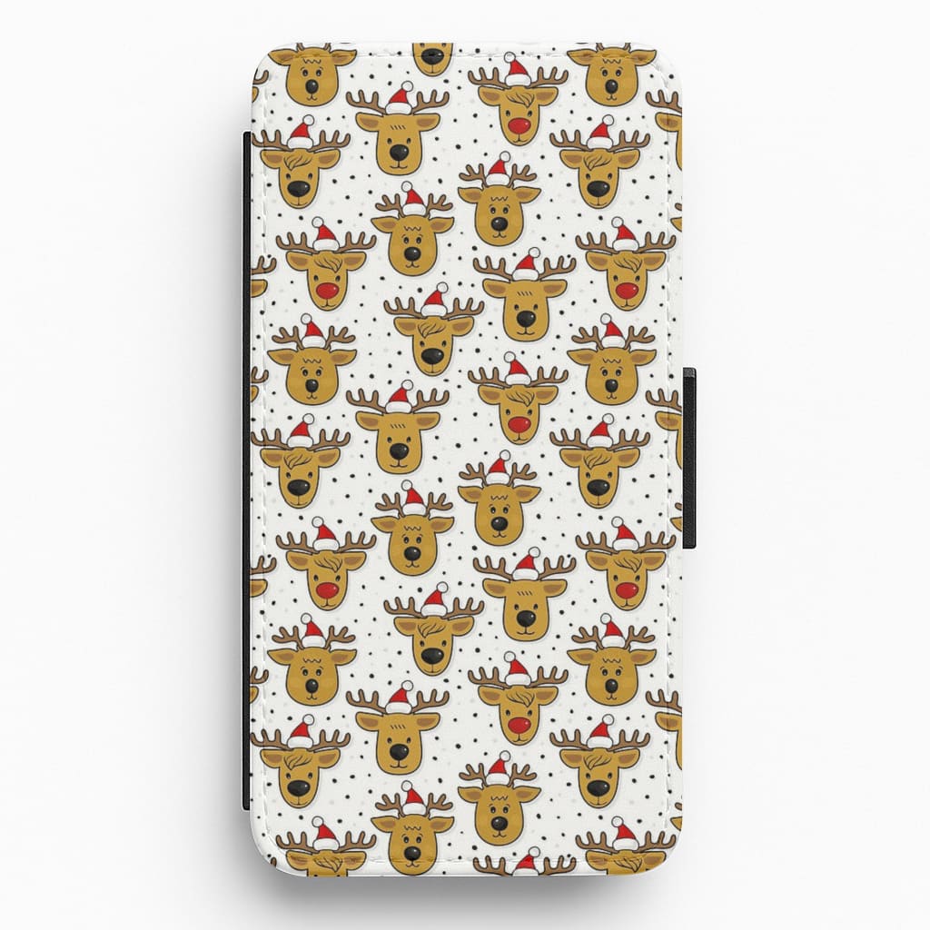 Reindeers In Santa Hats Pattern Flip Wallet Phone Case