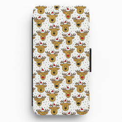 Reindeers In Santa Hats Pattern Flip Wallet Phone Case