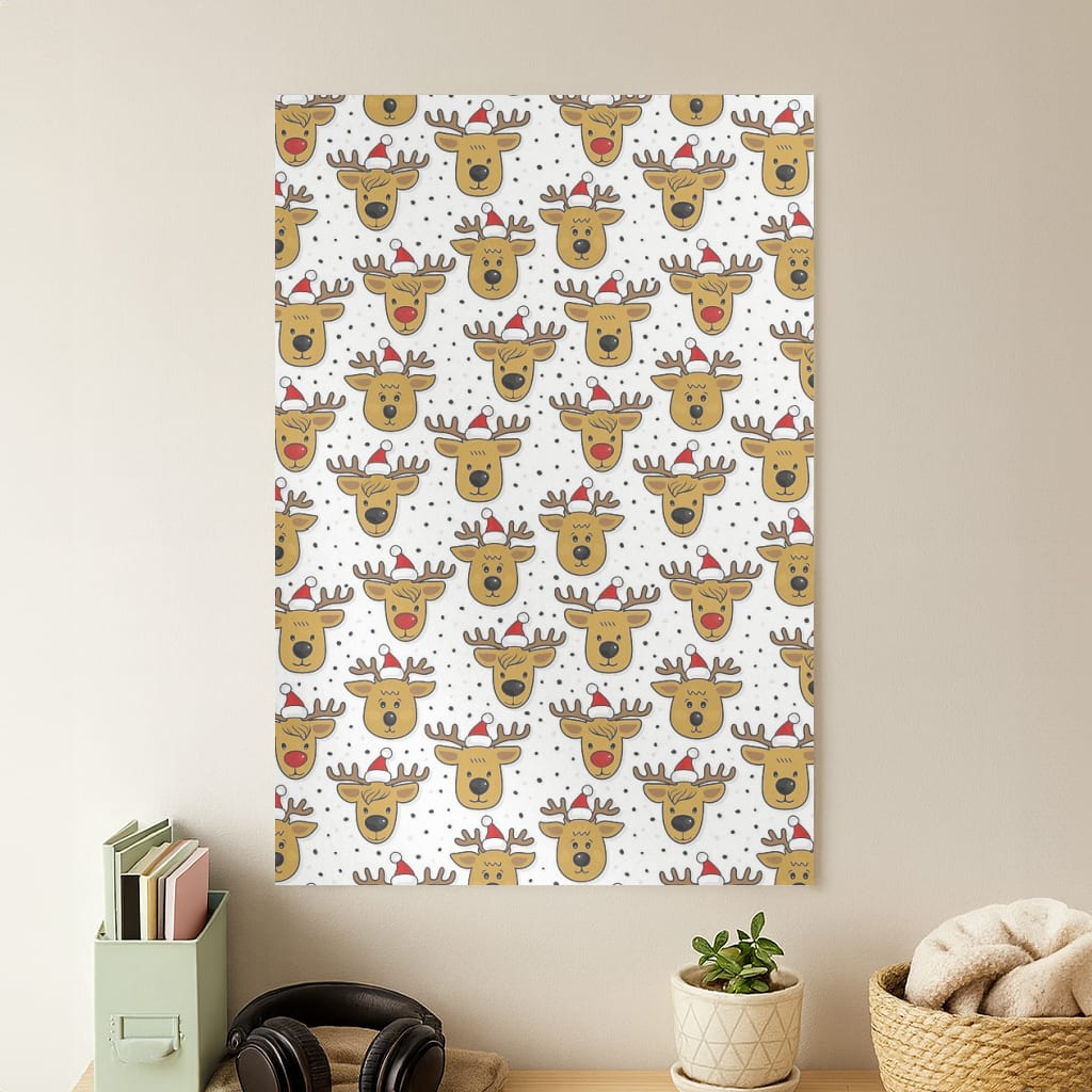 Reindeers In Santa Hats Pattern Poster