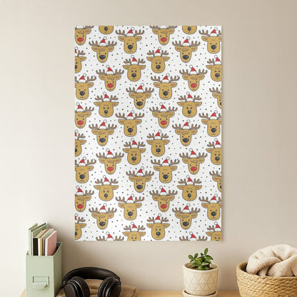 Reindeers In Santa Hats Pattern Poster